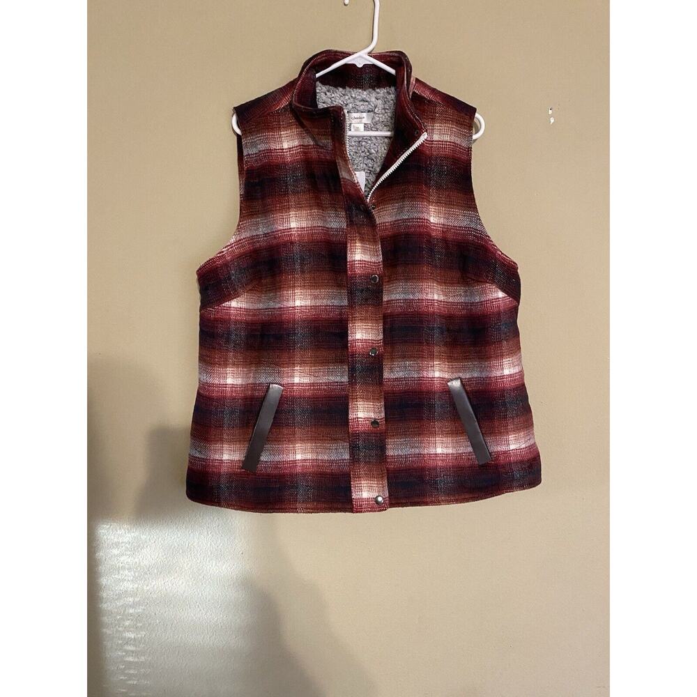 CHRISTOPHER BANKS Vest Womens 1X Multicolor Red White Plaid Full Zip Outdoor NEW